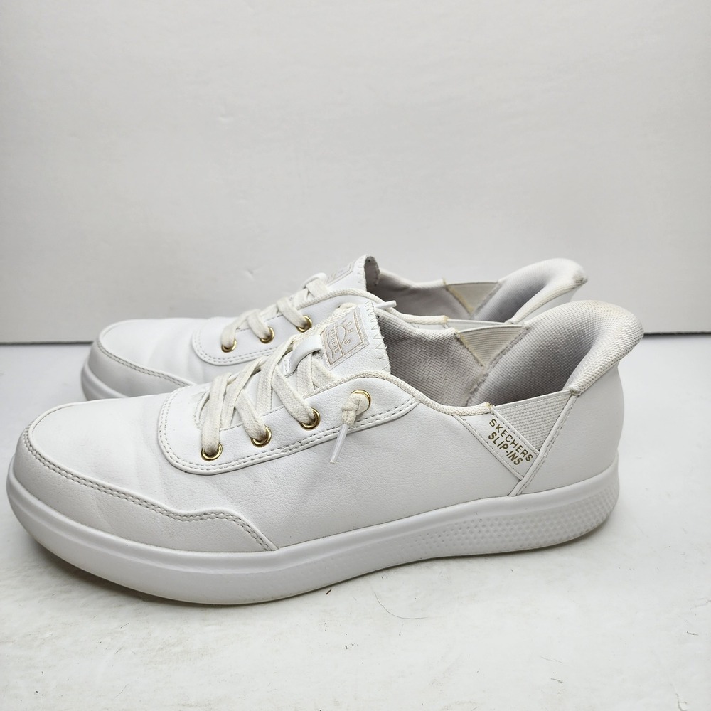 Skechers BOBS Slip-ins Sneakers Womens 8.5 White Hands-Free Faux Leather 114812